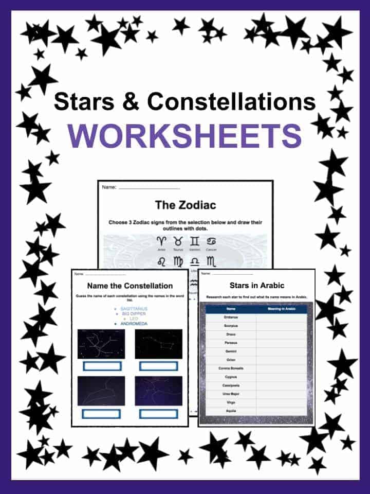 Stars And Constellations Information & Worksheets Varieties, Pattern, Mythology
